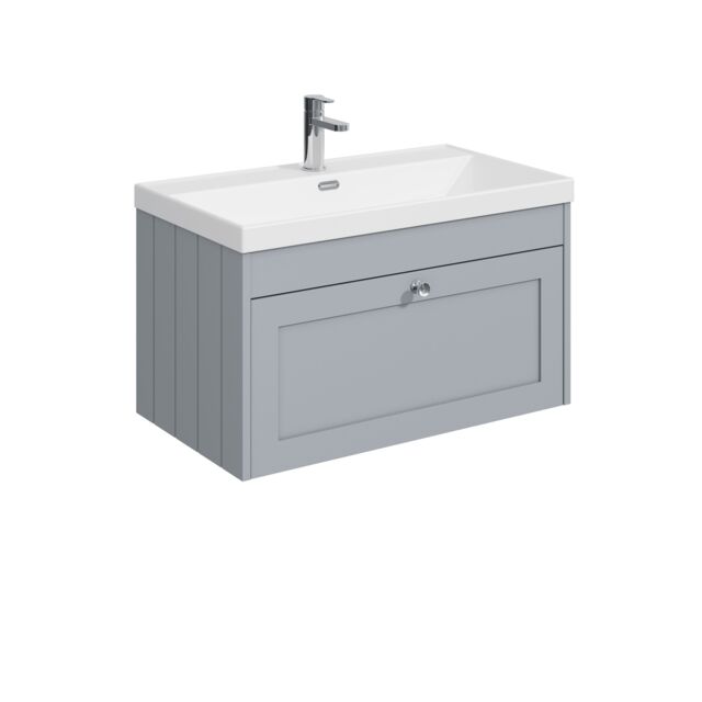 Balterley Wall Hung 1 Drawer Unit with Thin Edge Basin 1 Tap Hole Grey 431 x 800 x 453mm