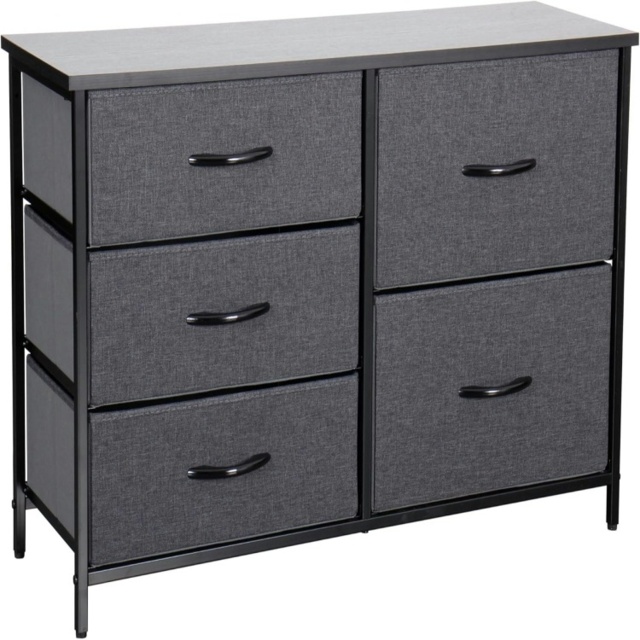 Chest Of 5 Drawers Bedroom Black Storage Unit Wooden Metal Frame Tv Stand Dresser