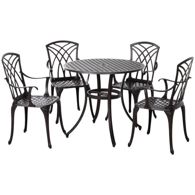 Outsunny 5 PCs Garden Dining Set, Garden Furniture Set, Brown Brown
