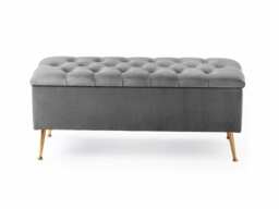 137cm Amara Chesterfield Ottoman Storage Bench - Plush Velvet Shoes Bench - Grey Upholstery Footstool Storage with Legs