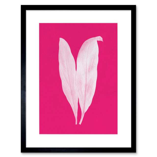 "Leaf Leaves Fuchsia Pink Botanical Plant Lover 9x7"" Black Framed Wall Art Print"