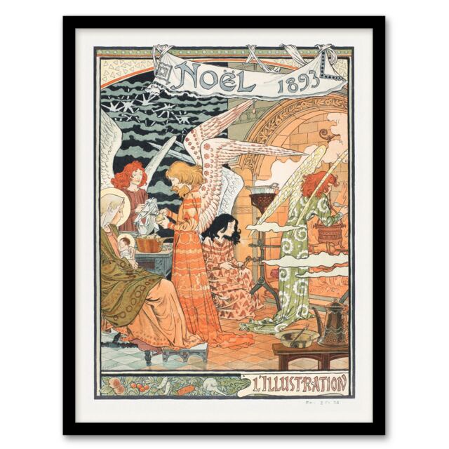 Eugene Grasset Vintage Art Nouveau Newspaper Christmas Cover Framed Art Print A4