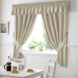 Gingham Kitchen Curtains - Beige - 117cm x122cm
