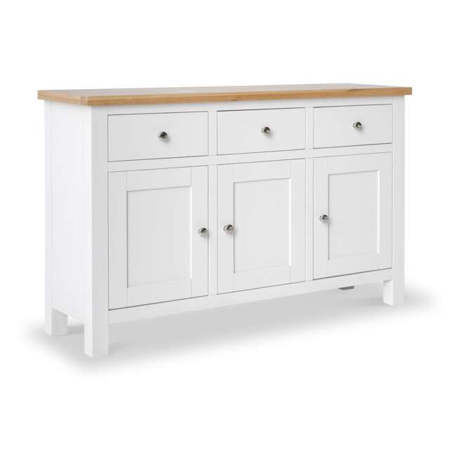 Farro White Large Sideboard Fully Assembled - Painted with Oak Top by Roseland Furniture