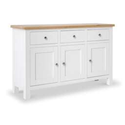 Farro White Large Sideboard Fully Assembled - Painted with Oak Top by Roseland Furniture