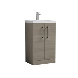 Balterley Level Compact Bathroom Cloakroom Vanity Basin Unit with Polymarble Basin, Handles, Mid Oak Brown Grey Vicenza Oak 840 x 503 x 353mm