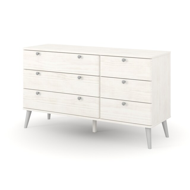 Augusta Pine 3+3 Drawer Wide Chest of Drawers - Industrial Style Bedroom Storage Cabinet White White 1