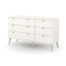 Augusta Pine 3+3 Drawer Wide Chest of Drawers - Industrial Style Bedroom Storage Cabinet White White 1
