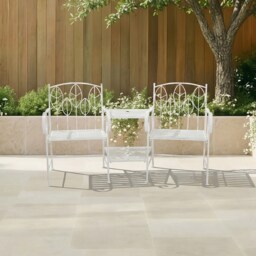 Charles Bentley Rustic Metal Garden Companion Seat - Leaf Design White White