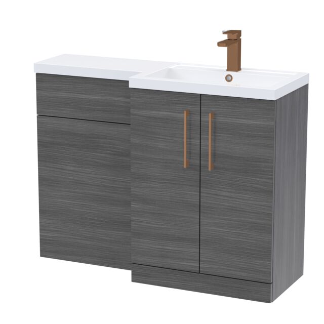 Balterley Right-Hand Bathroom Vanity and WC Unit Combination, Basin - Handles Grey Anthracite Woodgrain
