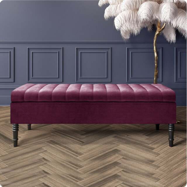 Safar 150cm Ottoman Storage Bench - Naples Shoe Bench - Purple Lined Upholstery Storage Footstool