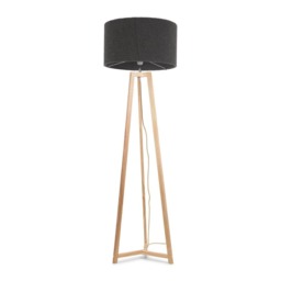 ValueLights Lottie Natural Wood Tripod Floor Lamp Charcoal Boucle Shade and Bulb