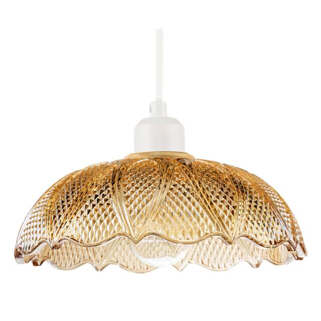 Vintage Amber Tinted Cut Glass Pendant Light Shade with Scalloped Edge