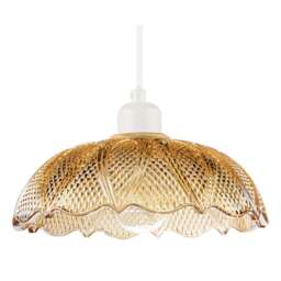 Vintage Amber Tinted Cut Glass Pendant Light Shade with Scalloped Edge
