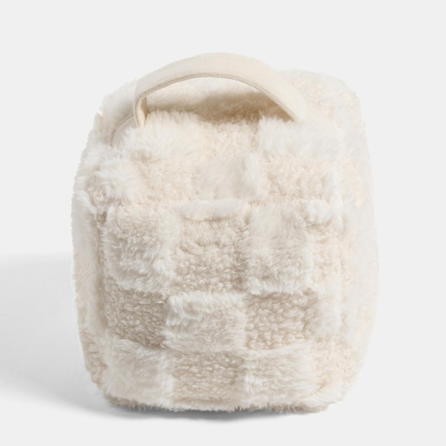 OHS Checkerboard Weighted Fluffy Fleece Decorative Door Stop Cream 15 x 15 x 15 cm