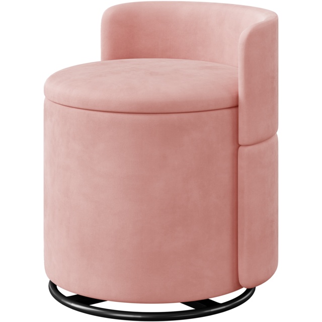 Yaheetech Velvet Storage Ottoman Chair, 360° Swivel Tub Chair with Hidden Storage, Lift-Off Lid, Upholstered Backrest, 40L Capacity, 45.8cm H, Pink
