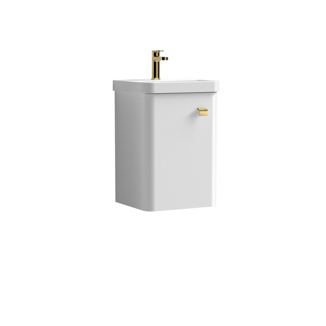 Balterley Curve Modern Bathroom Wall Hung 1 Soft Close Door Vanity Unit & Ceramic Basin White Gloss White