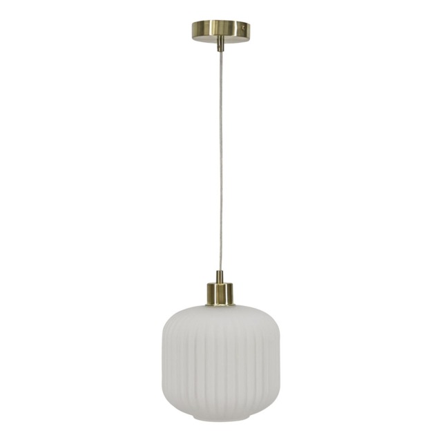 Bento - White Ribbed Glass with Satin Brass Pendant Fitting White White 1