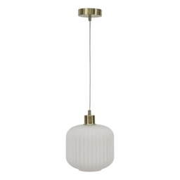 Bento - White Ribbed Glass with Satin Brass Pendant Fitting White White 1