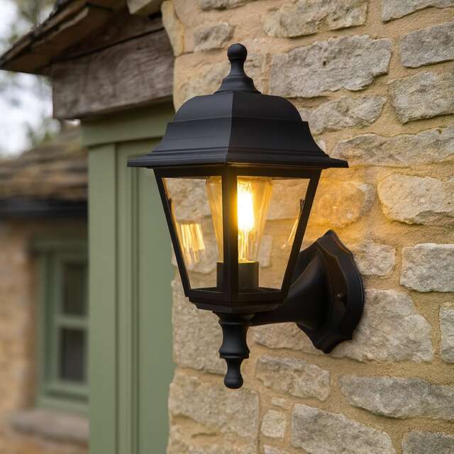 CGC Dahlia Black Outdoor Wall Lantern IP44 E27 Polycarbonate Black Black Height: 35 cm, Depth: 20 cm, Width: 15 cm