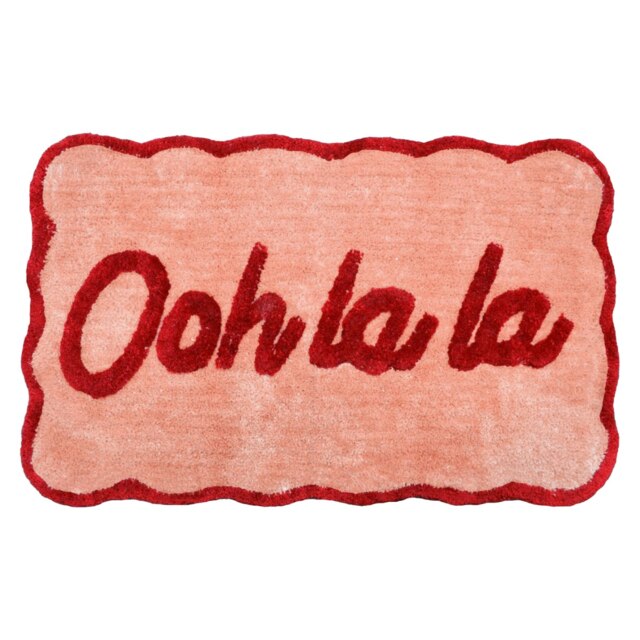 Ooh La La Slogan Scallop Bath Mat Non Slip - Scalloped Rug Red 50 x 80cm