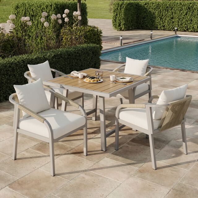 4-Seater Garden Dining Set with Woven Rope Chairs