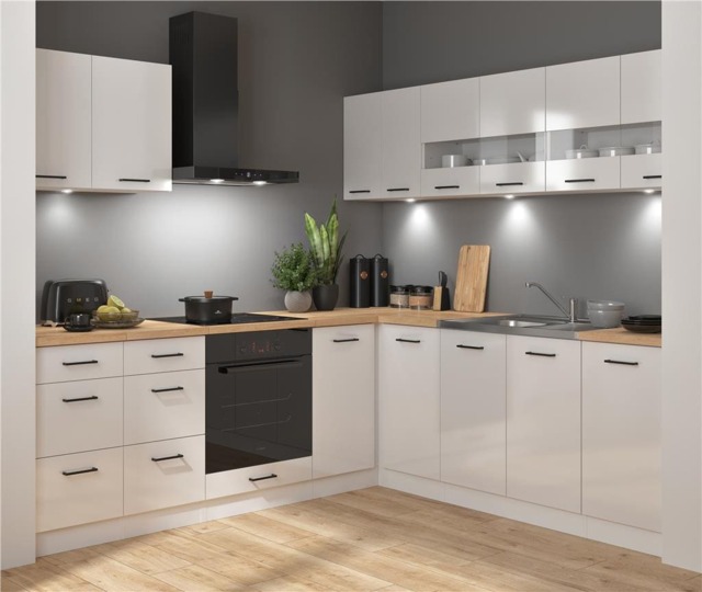 Kitchen Wall Cabinet 500mm Unit Modern Complete Cupboard 50cm 1 Door White Chalk Gloss Slab Front - Junona