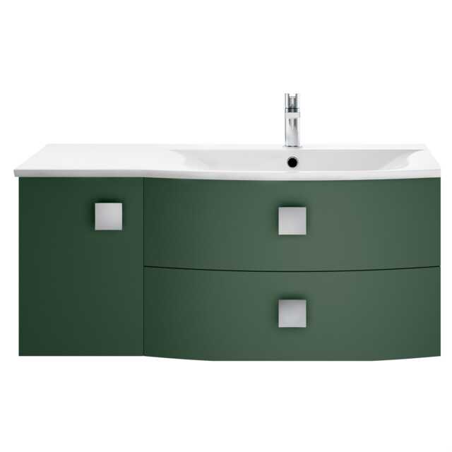 Balterley Gentleshaw Contemporary 1 Door 2 Drawer Right-Hand Wall Hung Vanity Unit with Curved Basin, Hunter Green, 1000mm