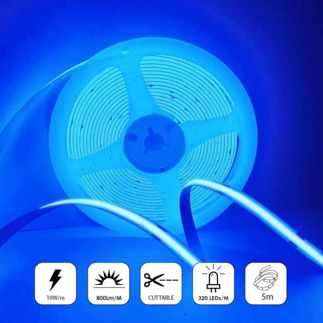 5m LED COB Strip 320L M 24V, Blue with RF Dimmer and 25W Plug & Play Power Supply