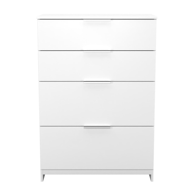 Dover 4 Drawer Deep Chest of Drawers in White Matt & White (Ready Assembled) White White Matt & White