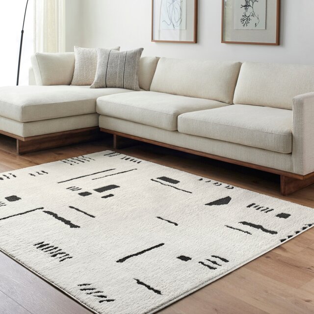 LIVABLISS Freud-Modern High Pile Rug 200 x 275 cm Ivory Black