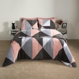 OHS Coverless Reversible Geo Soft Teddy 10.5 Tog Duvet And Pillowcase Bedding Set, King - Blush Pink