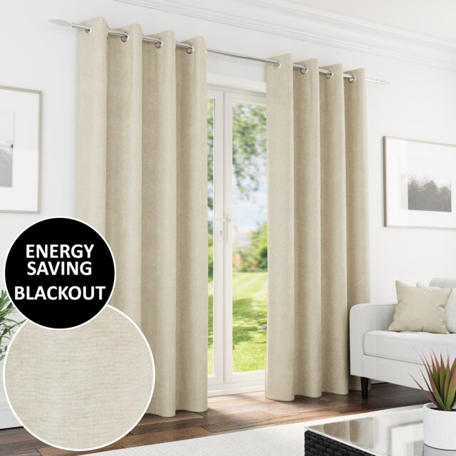Enhanced Living Knightsbridge Blackout, Thermal Cream Curtains with Eyelet Header (PAIR) - 90x108 inch (229x274cm)