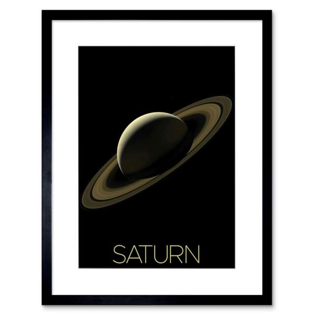 "NASA Our Solar System Saturn Planet Rings Cassini Mission 9x7"" Black Framed Wall Art Print"