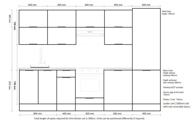 Fitted Kitchen Cabinet Set 12 Unit Complete Kitchen Light Grey Gloss Tall Larder Pantry 300cm Star