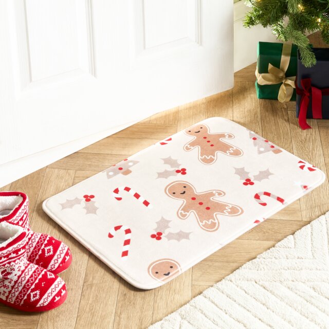 OHS Christmas Gingerbread Man Non Slip Decorative Hallway Runner Rug Mat Cream Natural