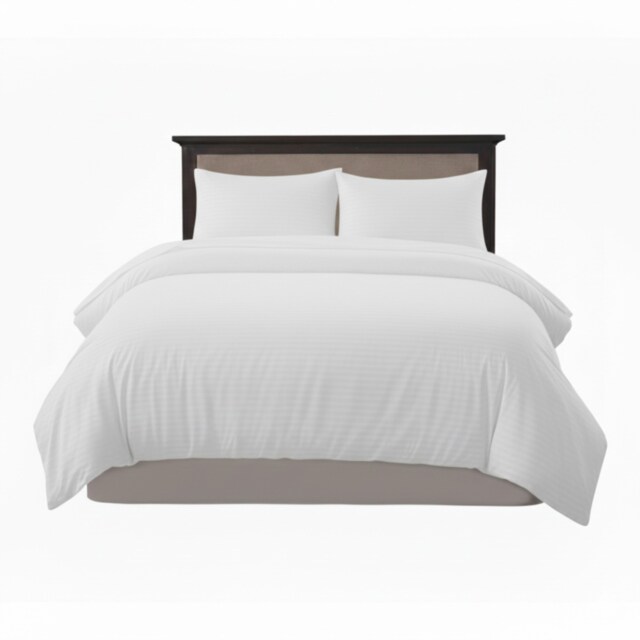 Embossed Stripe Duvet Cover Soft Microfibre Bedding with Pillowcases White Super King