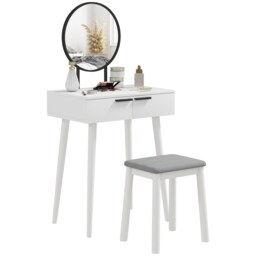 HOMCOM Dressing Table Vanity Set Make Up Desk with Mirror & Stool White White