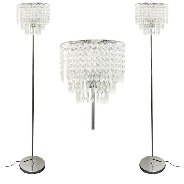 Set of 2 Chrome and Acrylic Crystal Jewelled Floor Lamps Chrome Clear Small 2