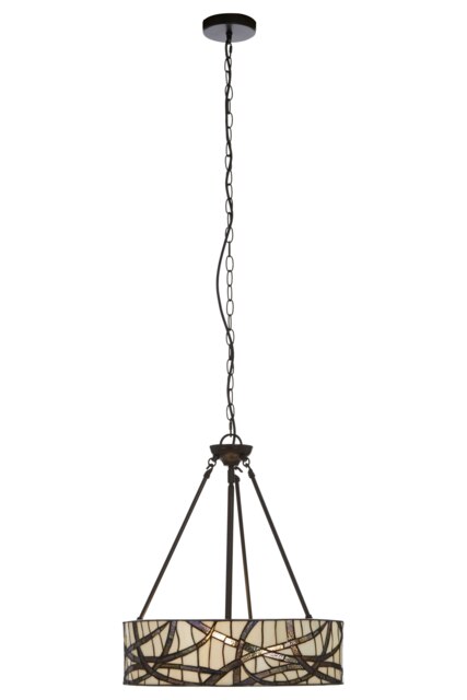 Orsina Tiffany Style Branch Pendant Light, Hand Rolled Art Glass Ceiling Fixture, Bronze Iron Frame Hanging Light
