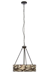 Orsina Tiffany Style Branch Pendant Light, Hand Rolled Art Glass Ceiling Fixture, Bronze Iron Frame Hanging Light