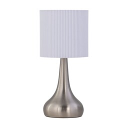 Romana - Brushed Chrome Touch Table Lamp with White Pleated Shade Chrome Satin nickel plate and white pleated cotton 1