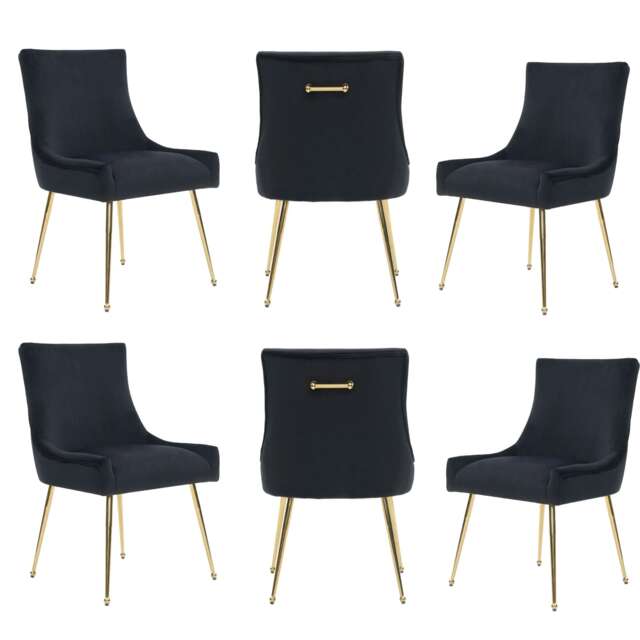 Set of 6 Viviana Velvet Dining Chairs with Gold Legs and Ring Handle - Modern Upholstered Accent Chair Blue Blue