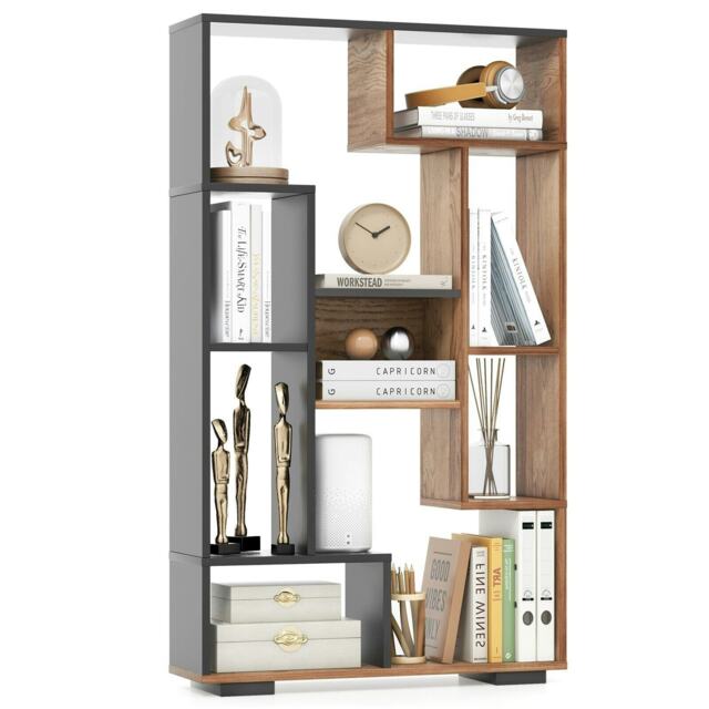 COSTWAY 120cm Bookshelf Modern Geometric Bookcase Organizer Black