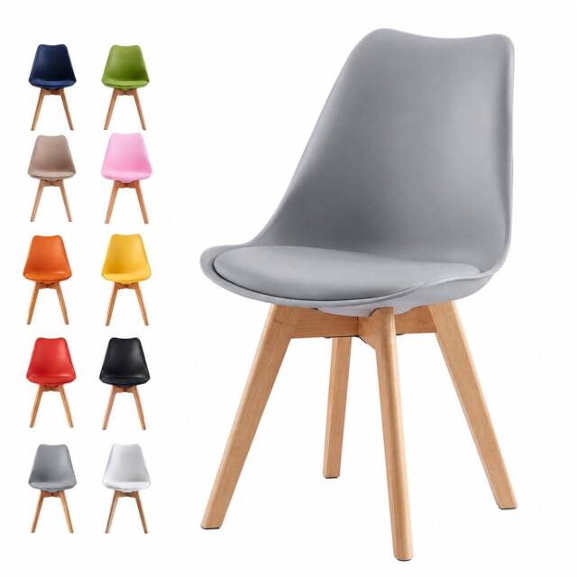 MCC Direct Single Plastic Dining Chair with Solid Wooden Legs Kitchen Chair Eva