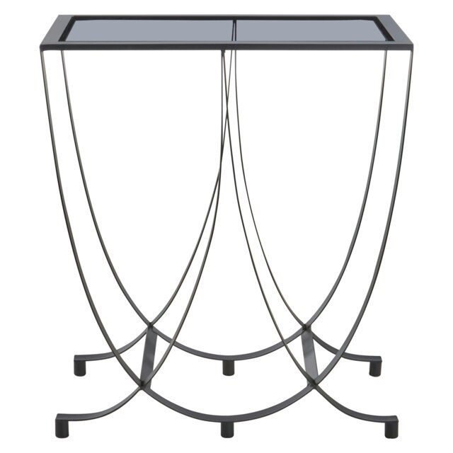 Orsina Black Console Table with Grey Glass Top, Curved Metal Base Console Table for Hallway or Living Room