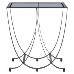 Orsina Black Console Table with Grey Glass Top, Curved Metal Base Console Table for Hallway or Living Room