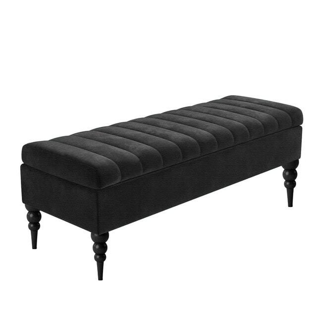 150cm Sierra Striped Naples Upholstered Ottoman Storage Bench with Black Turned Wooden Legs - Black Shoes Storage Bench