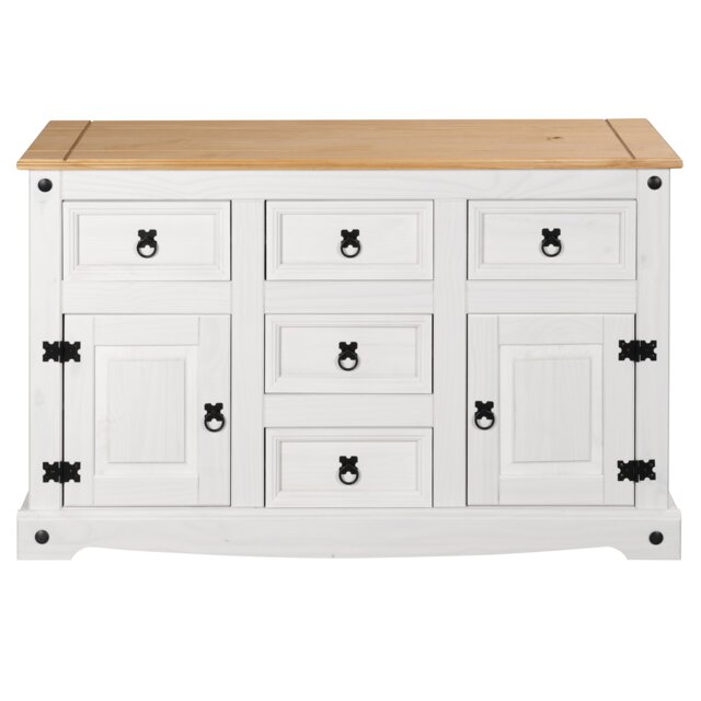 Corona Sideboard 2 Door 5 Drawer White Solid Pine Wood