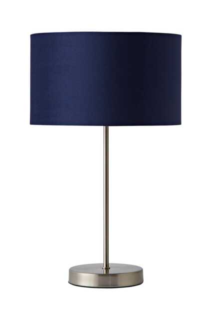 ValueLights Charlie Brushed Chrome Table Lamp Navy Velvet Shade and Bulb